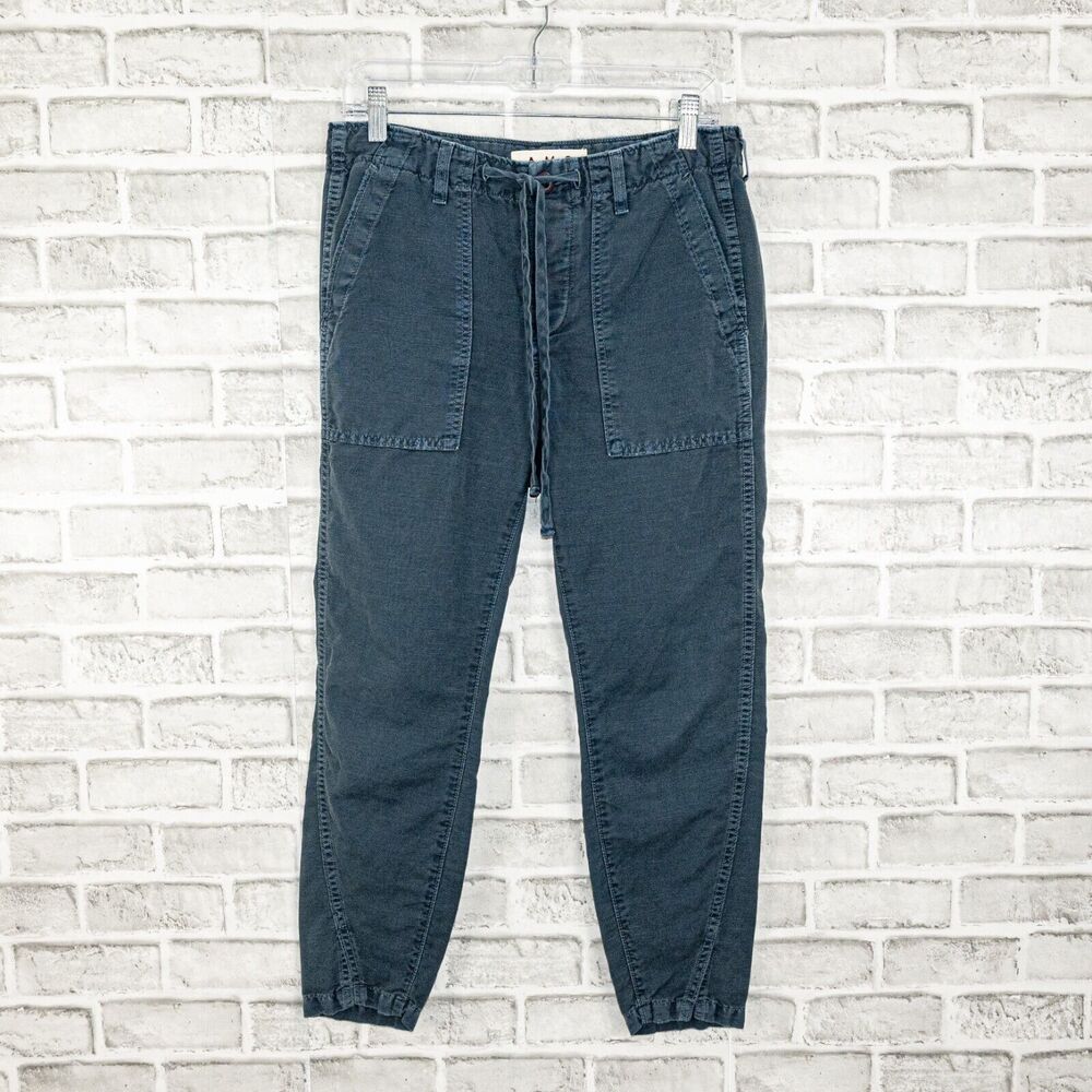 AMO size 26 Navy Twist Drawstring Pants ankle slip crop linen cotton